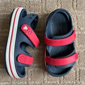 Crocs Toddler Crocband Cruiser Sandal Child Size C8 Navy Red Hook Loop Clousure